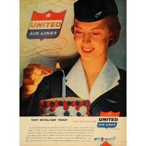  1957 Ad United Air Lines Plane Flight Attendant Cake 
