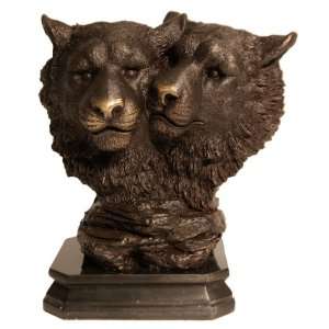  Bronze Art Sculpture Dual Bust of Majestic Siberian Tigers 