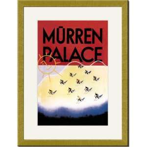  Gold Framed/Matted Print 17x23, Murren Palace Skiing at 