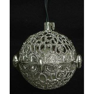 Vintage Silver Ball Shaped Chirping Bird Christmas Ornament
