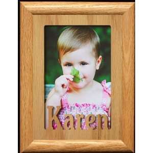  5x7 Karen ~ Portrait Laser Cut Oak PHOTO NAME FRAME 