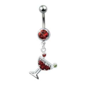  Surgical Steel Body Piercing Belly Ring with Red Jeweled 