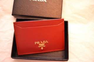 PRADA NEW Red Saffiano Leather Credit Card Holder Wallet Case  