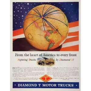  1943 Ad WWII Diamond T Motor Trucks Earth Globe WW2 