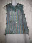 Jeanne Engelhart FLAX Striped Linen Button Shirt Tunic Top Petite P 