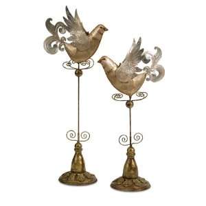  Set of 2 Christmas Gold and Silver Accented Peace Doves 