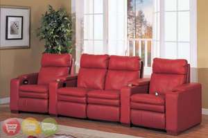 Red Leather Home Theater Seating 4 Seats New Chairs  