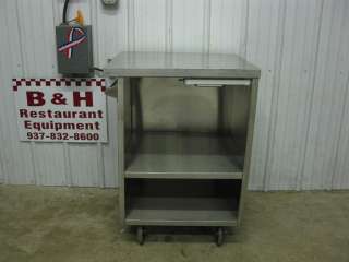 You are looking at a 27 5/8 x 25 1/4 stainless steel mobile table.