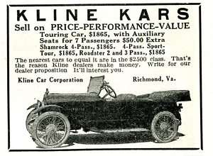 1919 KLINE KARS Motor Car DEALER AD. Richmond, VA  