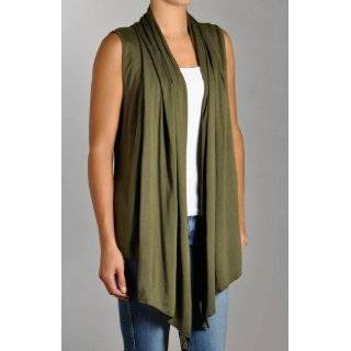  Plus Size Green Open Front Sleeveless Cardigan Clothing