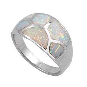 Sterling Silver Ring in Lab Opal   Pink Lab Opal   Ring Face Height 