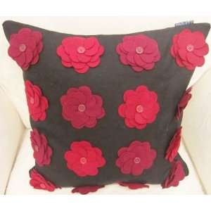  NEW WOOL UNIQUE RED BLACK BUTTON APPLIQUED 18 CUSHION COVER PILLOW 