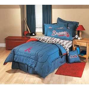  MLB Atlanta Braves Twin Size Denim Comforter and Percale 