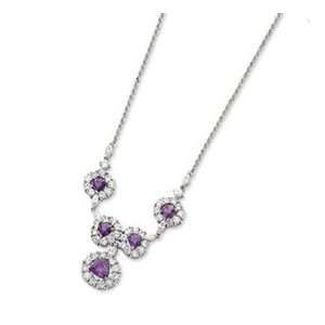 Sterling Silver Purple and Clear CZ Necklace   16 Inch   Lobster Claw 