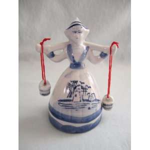  Blue Delft Porcelain  Dutch Girl w/ Buckets  Figurine 