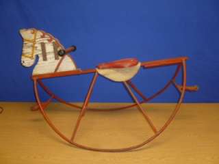 Antique Metal Rocking Horse Wood Head late 1800s  