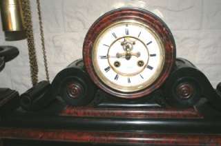 Antique marble Antwerp table clock with candalabras LOUIS XVI 1880 