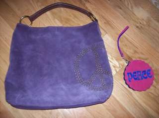Lucky Brand Purple Suede Peace Slouch Handbag & wristlet Wallet Set 