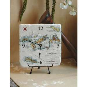  Desk clock 8 inch marble tile Virgin Islands nautical 