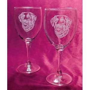 Etched Chocolate Lab Wine Glasses