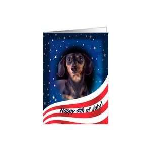July 4th Card   featuring a smooth black and tan Dachshund Card