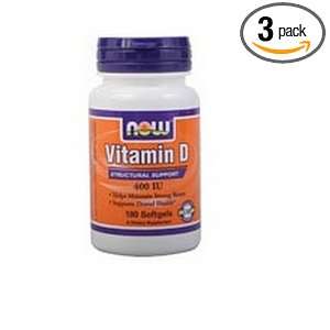  NOW Foods Vitamin D 3 400IU, 180 Softgels (Pack of 3 