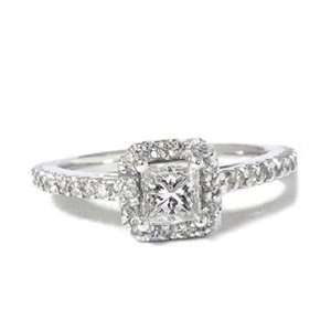   12CT PRINCESS CUT PAVE HALO ENGAGEMENT RING 14K WHITE GOLD Jewelry