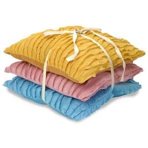  Set of 3 Ruffle Striped Marigold, Pink & Blue Square Throw 