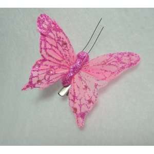  NEW Small Glitter Pink Butterfly Glitter Hair Clip 