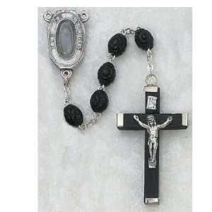  5X7MM BLACK CARVED WOOD OUR LADY OF LOURDES ROSARY 