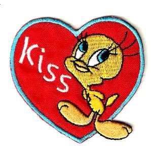 Tweety Bird Kiss Red Heart Embroidered Iron On / Sew On Patch Applique 