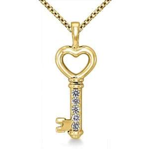  14K Yellow Gold Love Key Diamond Pendant (1/4 cttw 