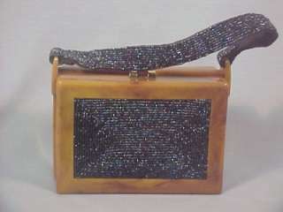 Vintage Lucite Iridescent Beaded Bag Purse Handbag  