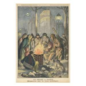  People Gathered Round a Brazier During a Cold Winter in Paris 