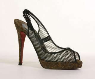 Authentic LOUBOUTIN Black Mesh Net & Cork Heels 36 5.5  