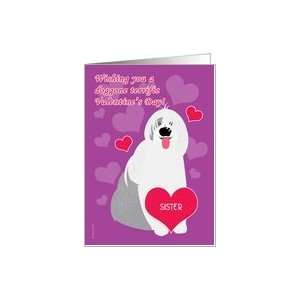  Sister Valentines Day Cute Dog Old English Sheepdog Red 