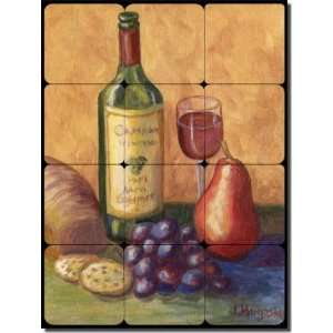  Wine, Grapes and Pears by Joanne Morris   Fruit Tumbled Marble Tile 