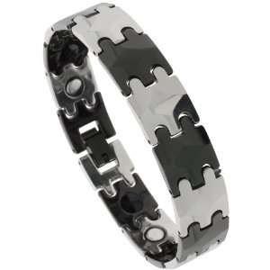 Tungsten Carbide Magnetic Therapy Bracelet, 2 Tone Gun Metal & Black w 