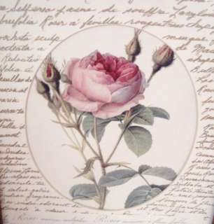 FRAMED w GLASS Vintage PINK ROSE & French Script Print  