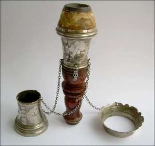 19th century Qajar / Persian silver & mahogany hookah top w 