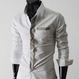 TSH) Mens slim fit tie patched pocket shirts WHITE  