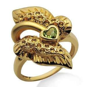   Womens Green Peridot Gemstone Heart Wings Cocktail Ring Band Jewelry