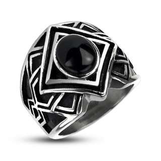 316L Stainless Steel Tribal Cast Onyx Stone Center Band Mens Ring Fr 