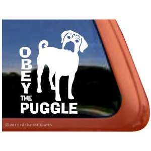  OBEY THE PUGGLE Vinyl Window Decal Puggle Dog Sticker 