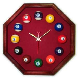   Octagon Billiard Clock Cherry & Burgandy Mali Felt