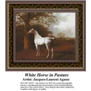  White Horse in Pasture, Cross Stitch Pattern PDF  