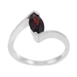  Sterling Silver Garnet Marquise Cut Solitaire Ring 