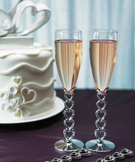 SILVER PLATED STACK HEART TOASTING GLASS WEDDING FLUTES  