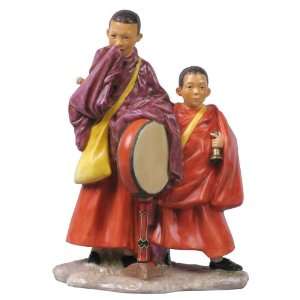  Tibetan Lama Boys With Tang Do And Bell Statue