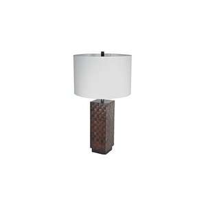 Levon Table Lamp   32 Walnut Wood Base and 18x18x12 White Linen 